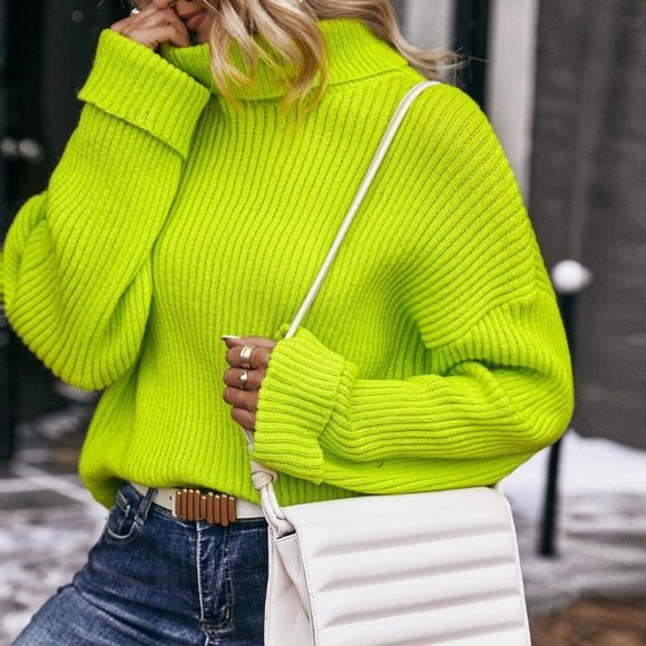 Green with envy causal long sleeved Turtleneck Sweater - Picture 3 of 4